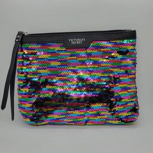 Victoria’s Secret Rainbow Sequin Wristlet Clutch Travel Makeup Cosmetic Bag